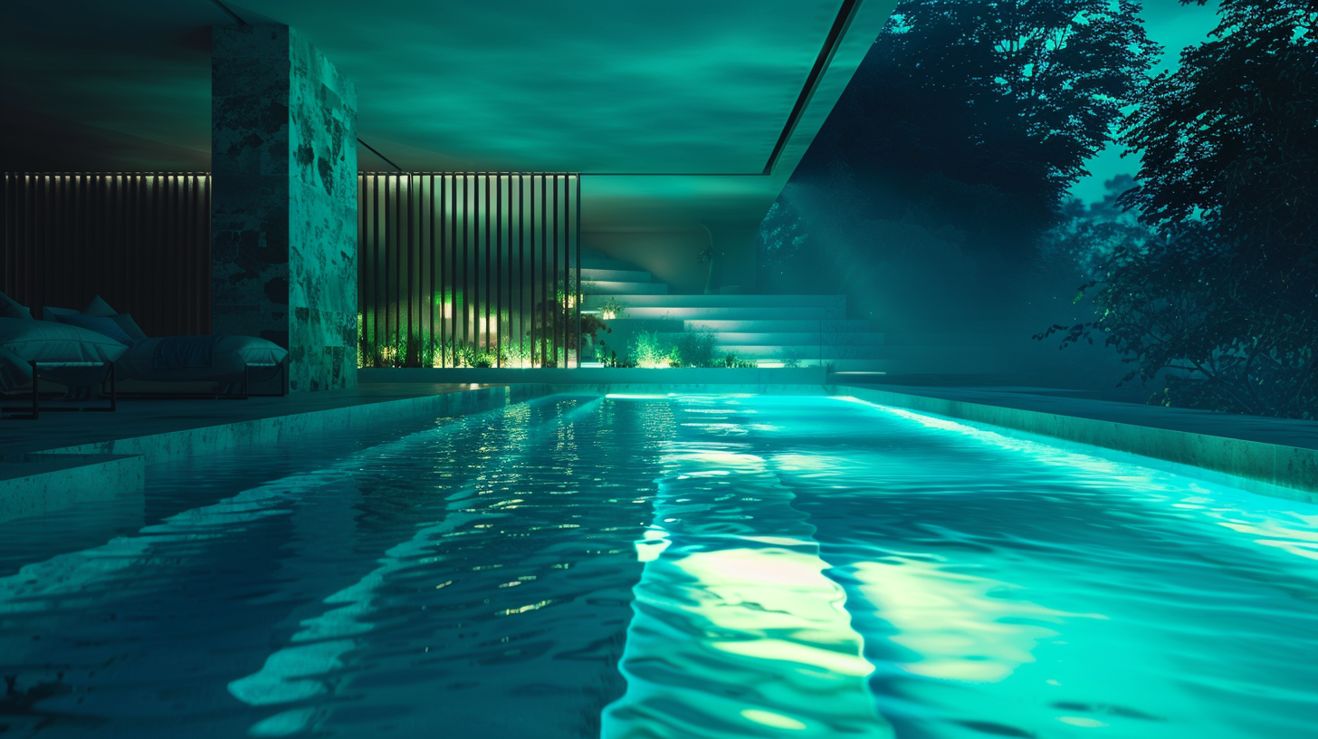 Using colored underwater pool lights for ambiance