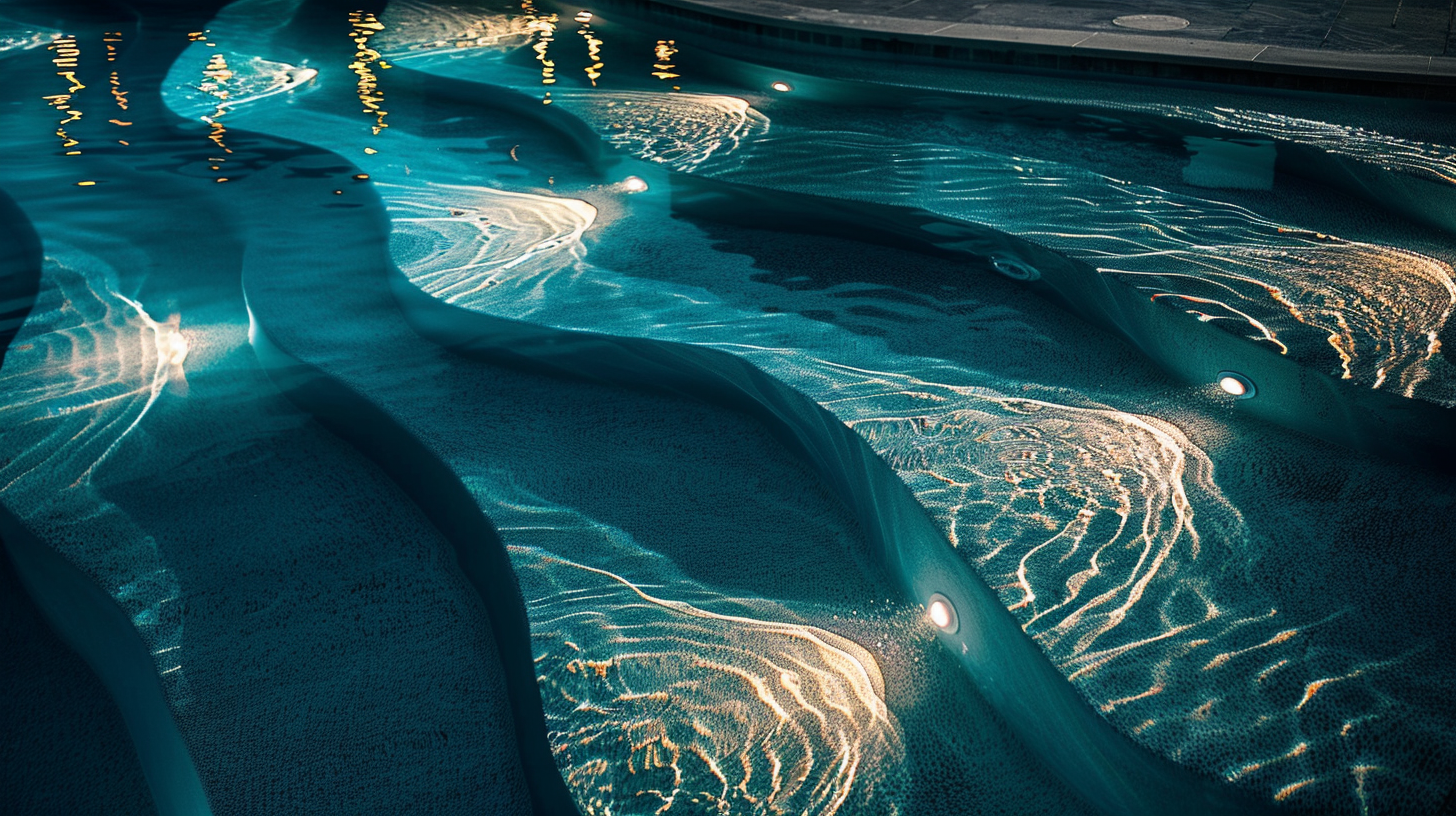 Using underwater pool lights to highlight water features